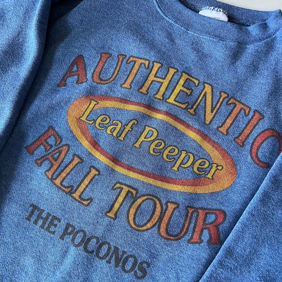 Vintage 90s Poconos Fall Tour Leaf Peeper Heather Blue Crewneck Sweatshirt - Picture 2 of 8